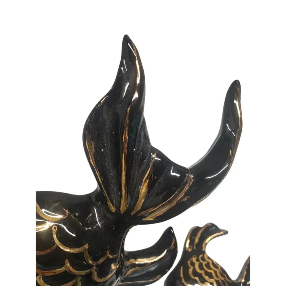 Vintage black & gold Chalkware Fish